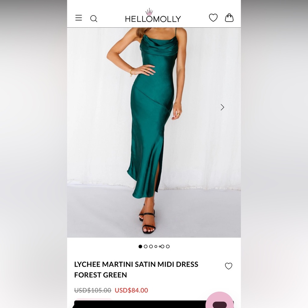 LYCHEE MARTINI SATIN MIDI DRESS FOREST GREEN
NWT!!